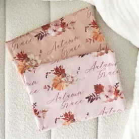 Fall Floral Personalized Swaddle Blanket