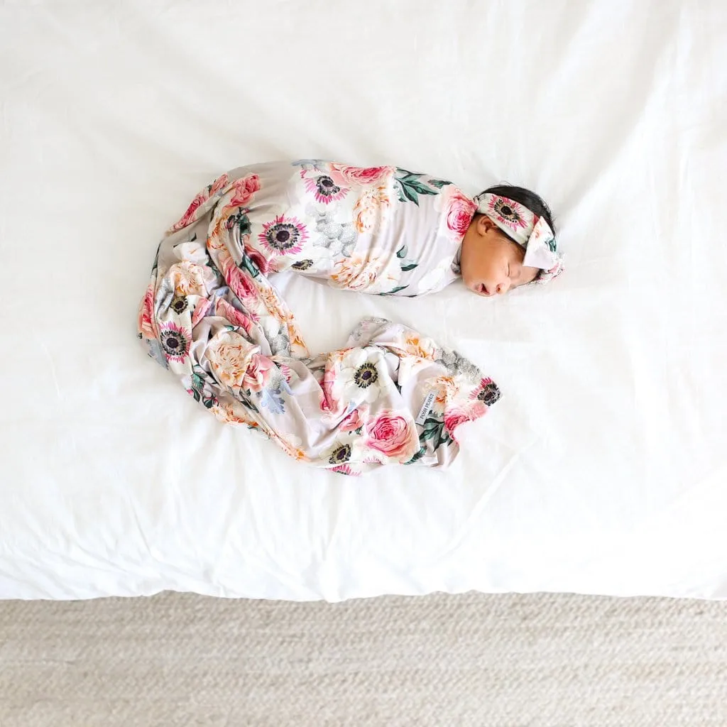 French Gray Swaddle Headband Set