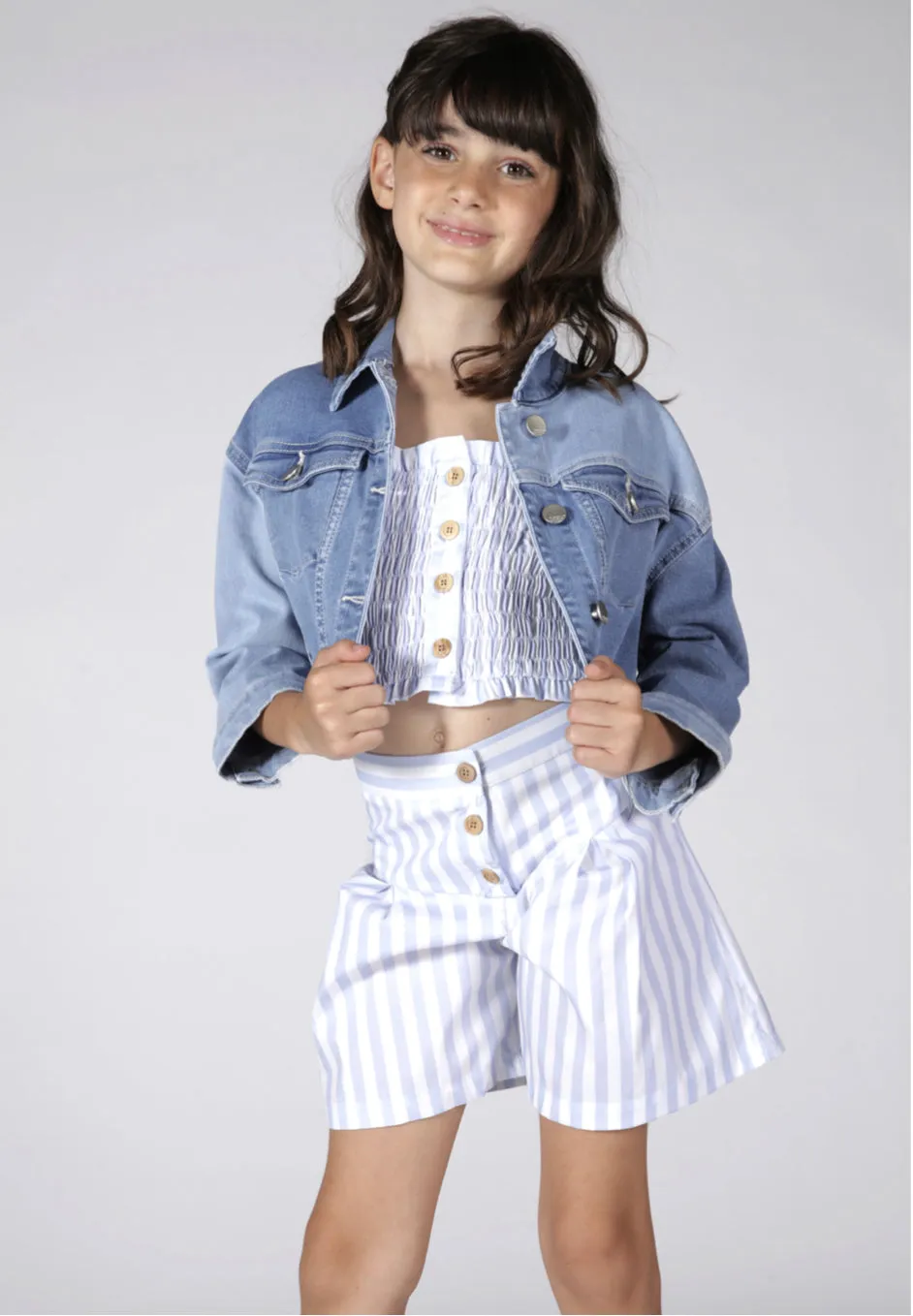 Fun & Fun Junior Girls Blue and White Striped Bandeu Top