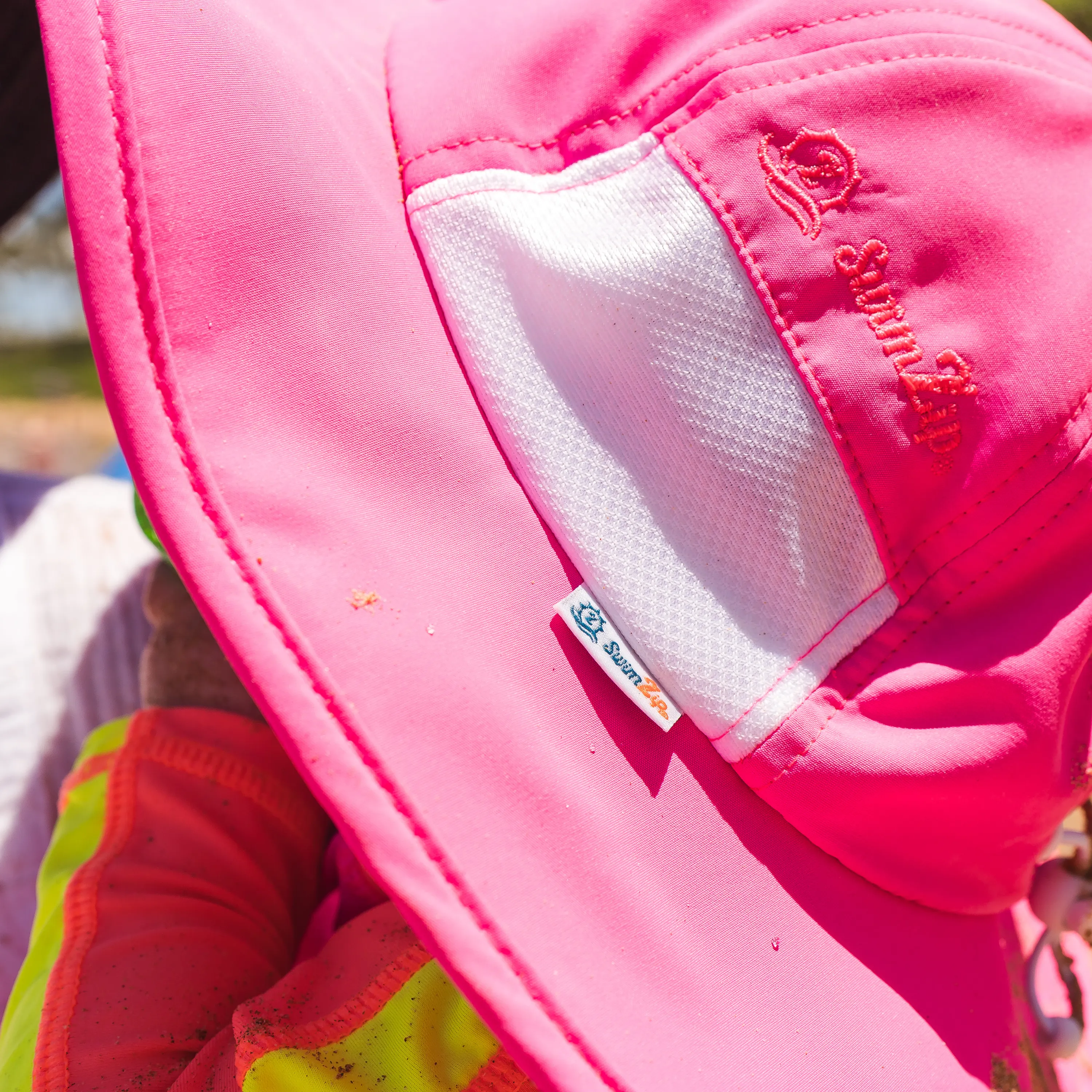 Kids Wide Brim Sun Hat "Fun Sun Day Play Hat" - Neon Shocking Pink