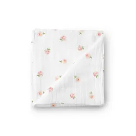 Little Kims - Muslin Swaddle Blanket for Girls, Floral - Rose Garden