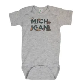 Michigan Camping Emblems Baby Onesie Heather Gray