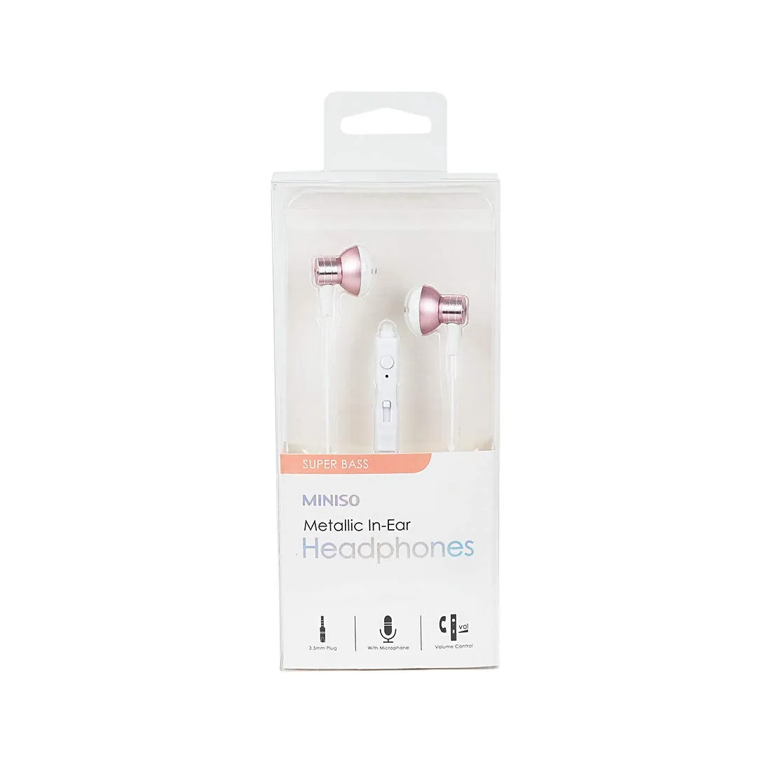 Miniso Metallic in-Ear Headphones (Rose Gold) for Mobiles Phones with HD Sound Super Bass, in-line mic & 3.5mm Jack Wired Earphones