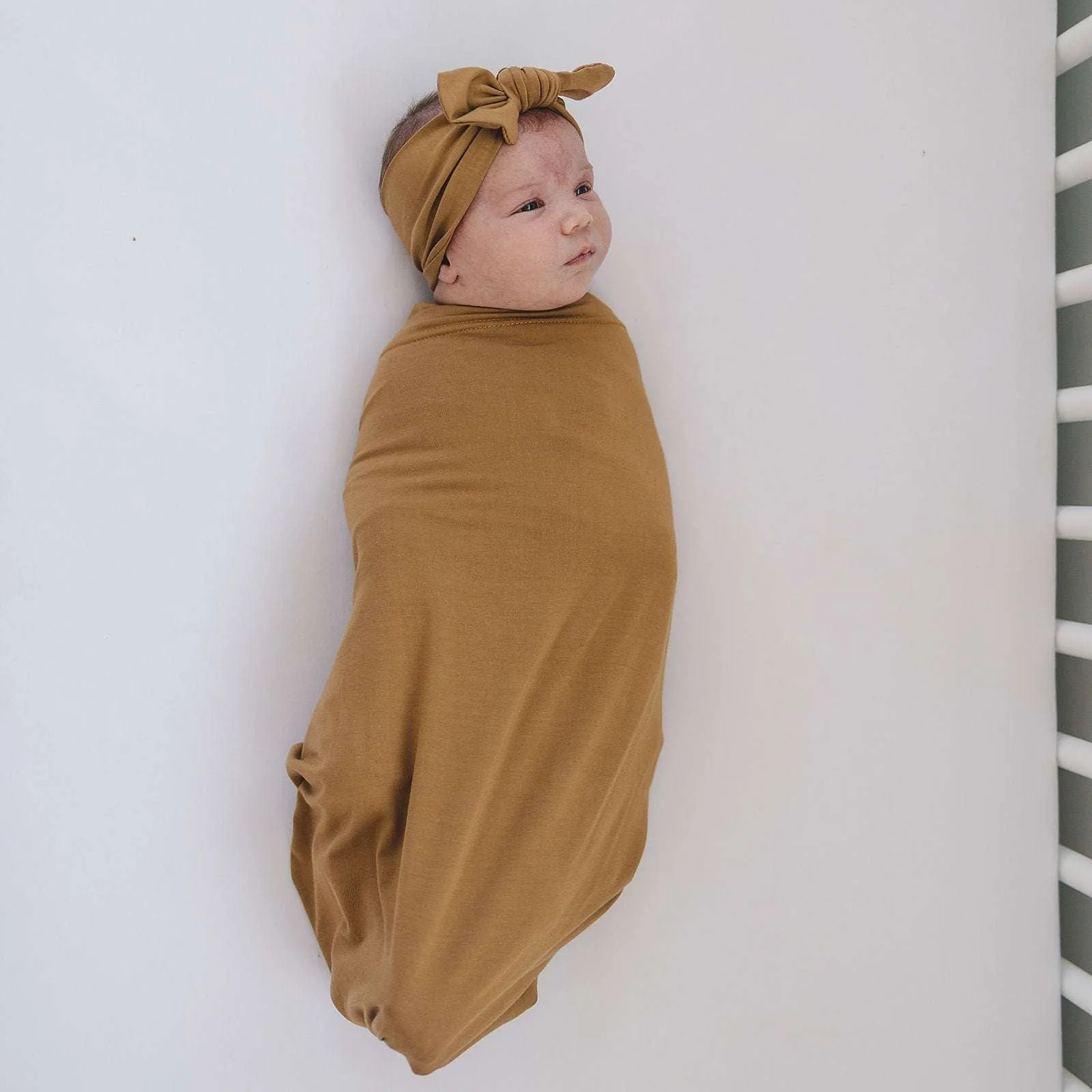 Mustard Bamboo Swaddle Hat OR Head Wrap Set