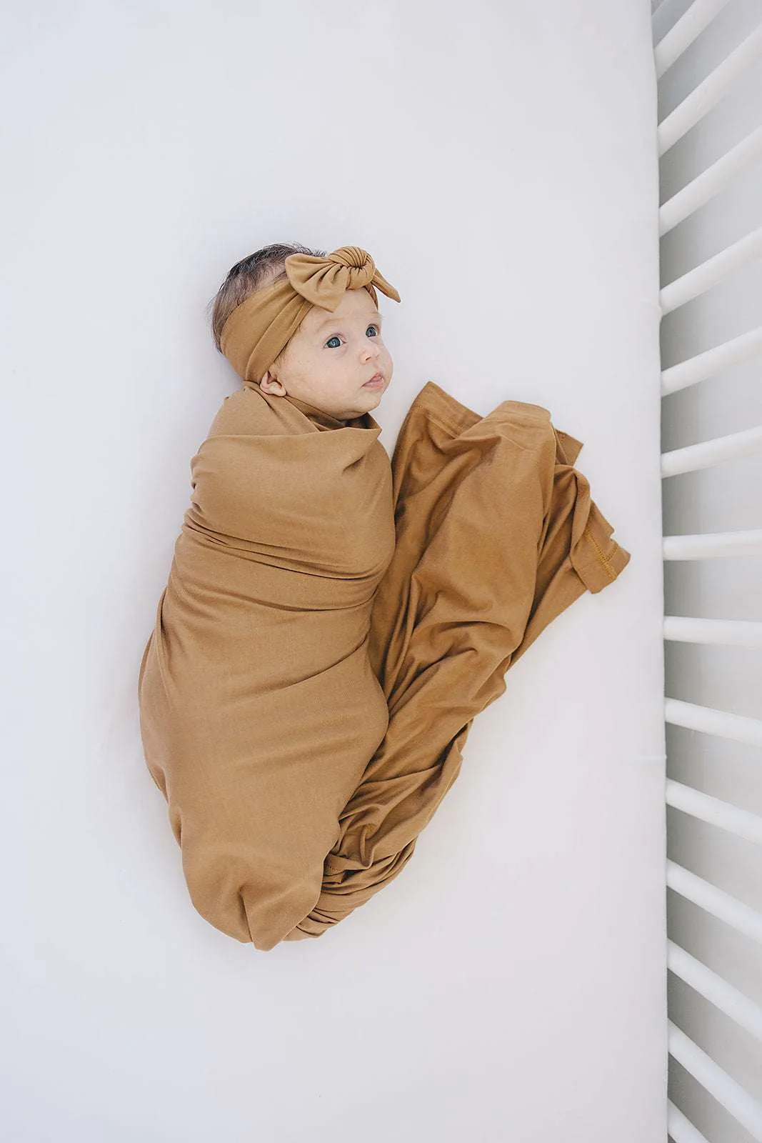 Mustard Bamboo Swaddle Hat OR Head Wrap Set