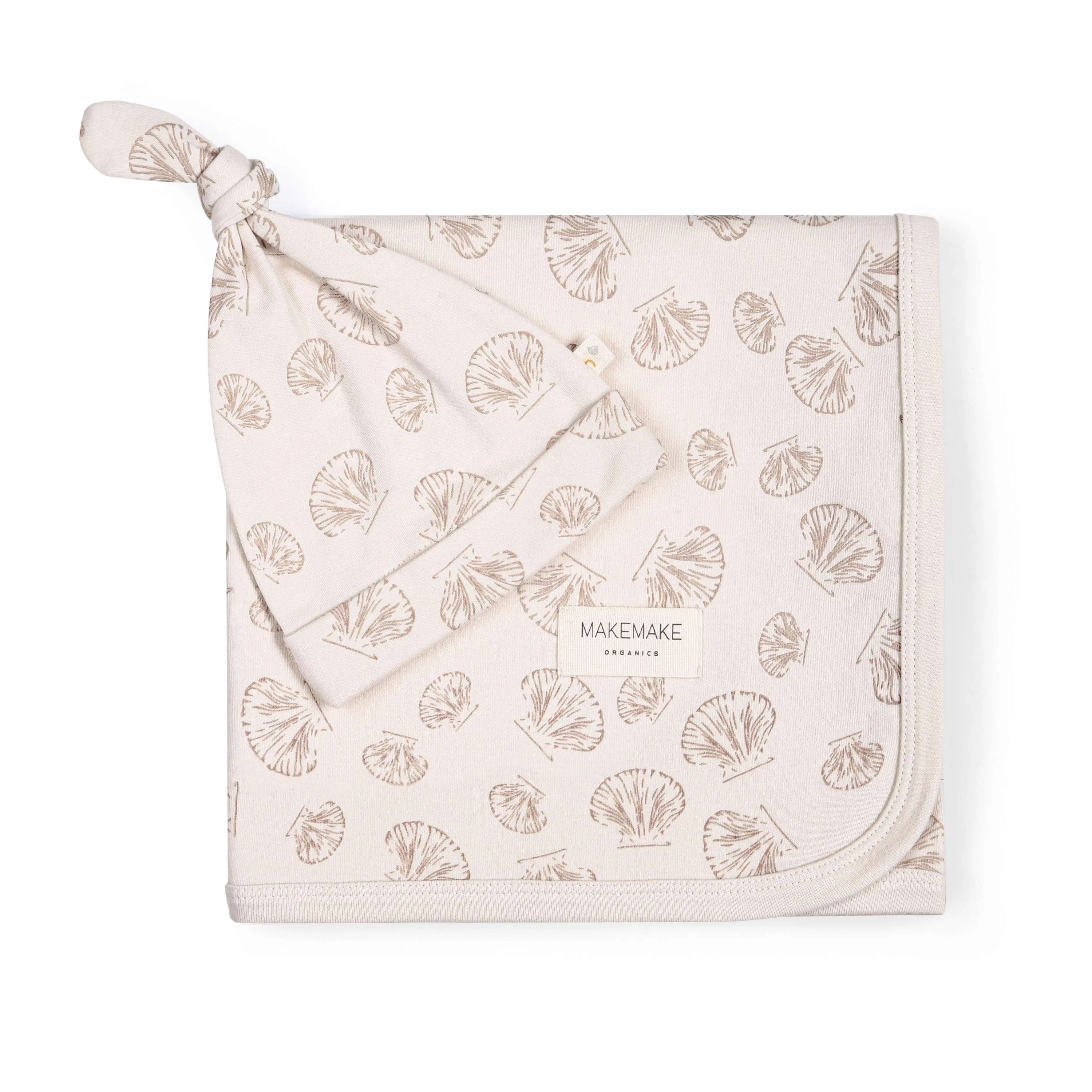 Organic Baby Swaddle Blanket & Hat | Seashells