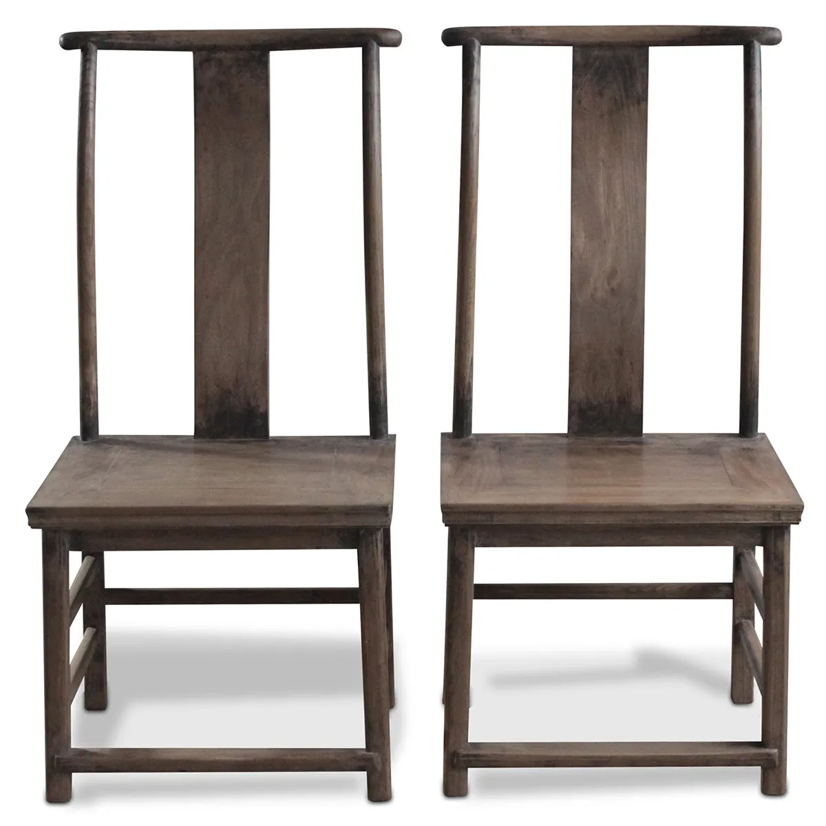 Pair of Antique Elm Yoke Back Side Chairs