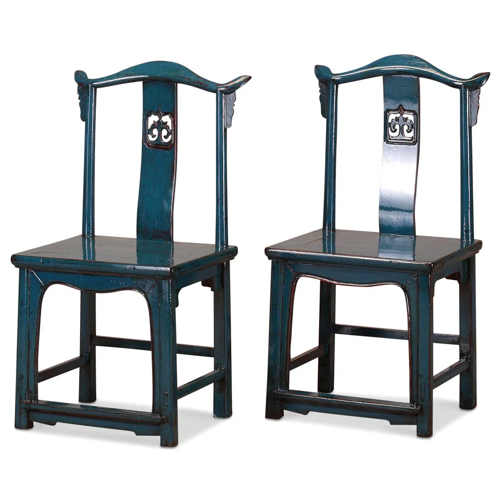 Pair of Blue Yoke-Back Side Chairs