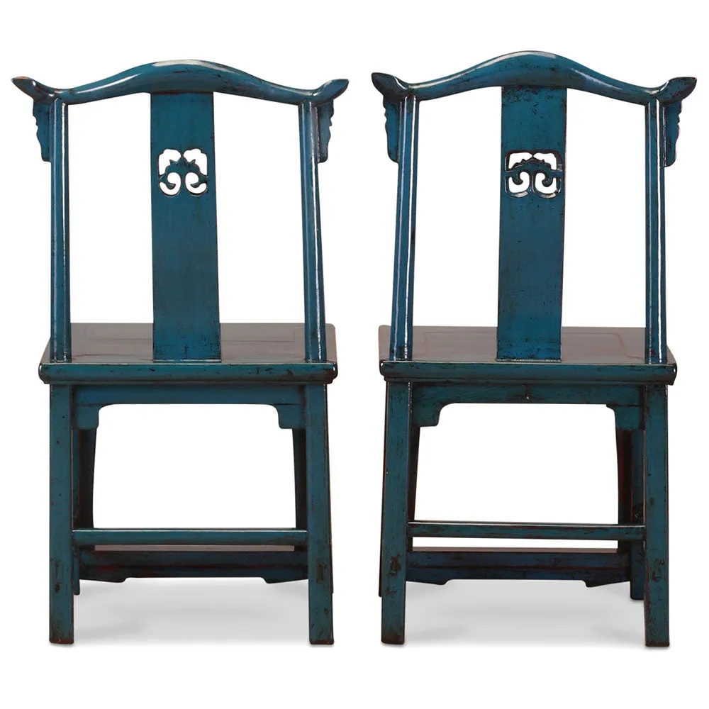 Pair of Blue Yoke-Back Side Chairs