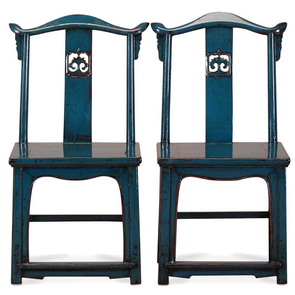 Pair of Blue Yoke-Back Side Chairs