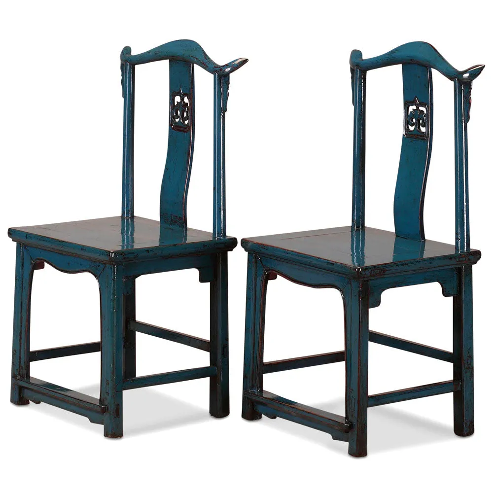 Pair of Blue Yoke-Back Side Chairs