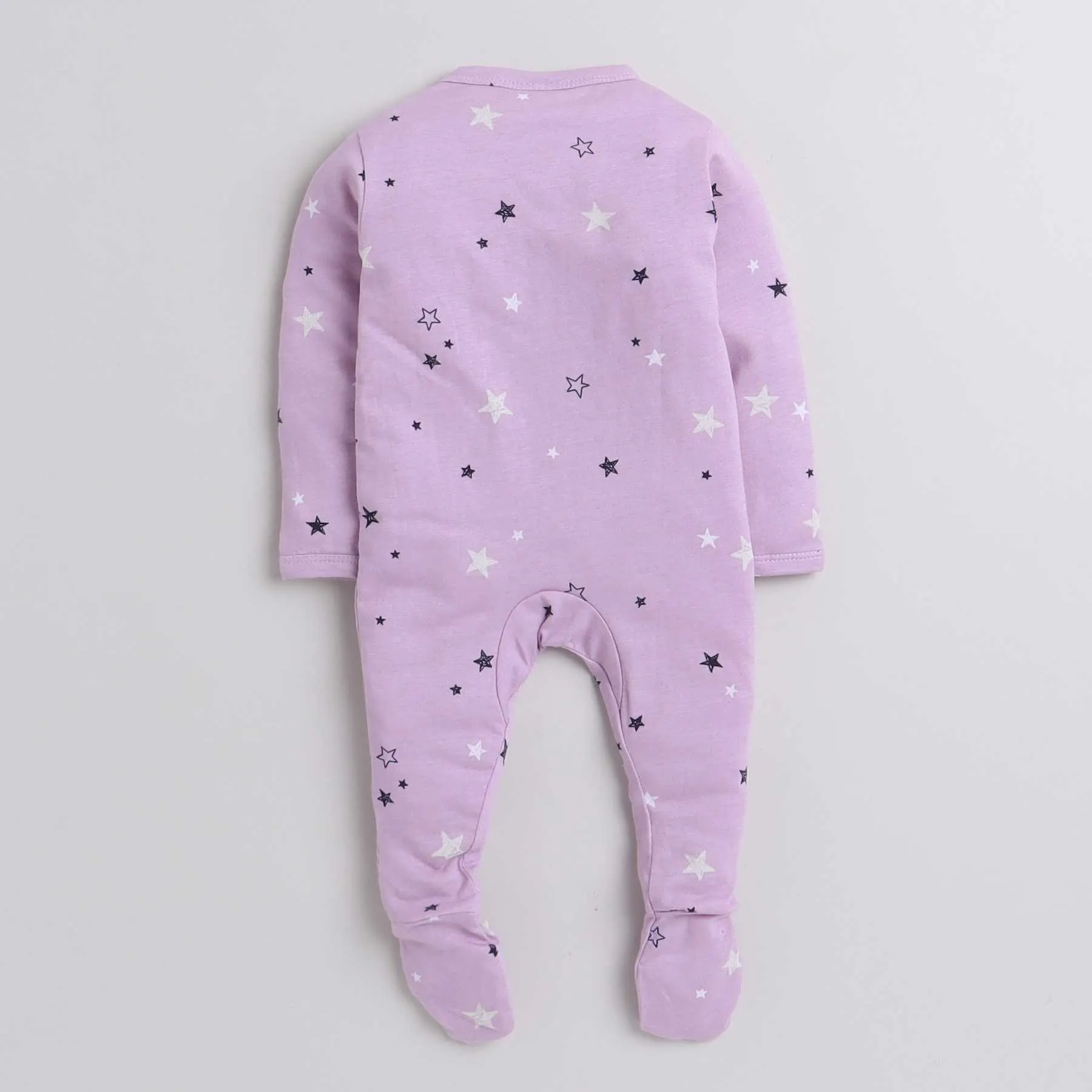 Polka Tots Full Sleeve Star All Over Print Footsie - Purple