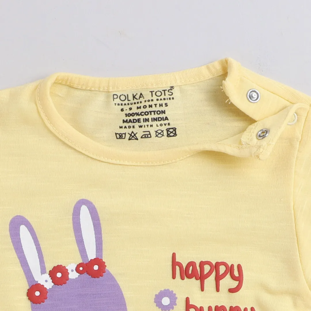 Polka Tots Full Sleeves Happy Bunny Printed Onesie - Yellow