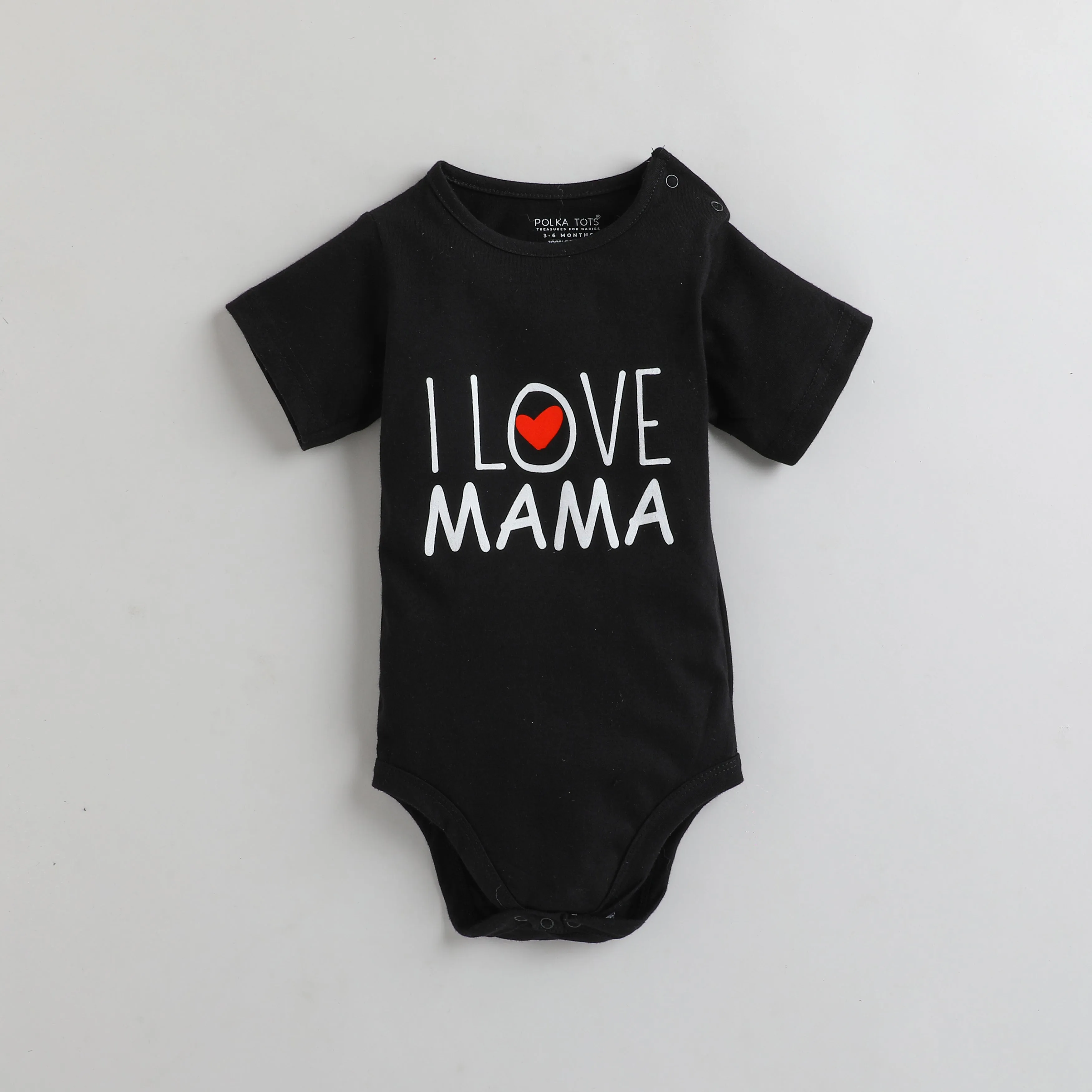 Polka Tots Half Sleeves I Love Mama Print Onesie - Black