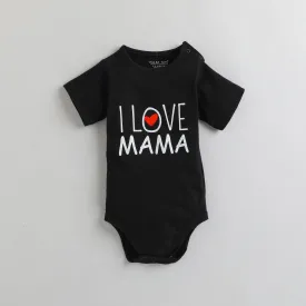 Polka Tots Half Sleeves I Love Mama Print Onesie - Black