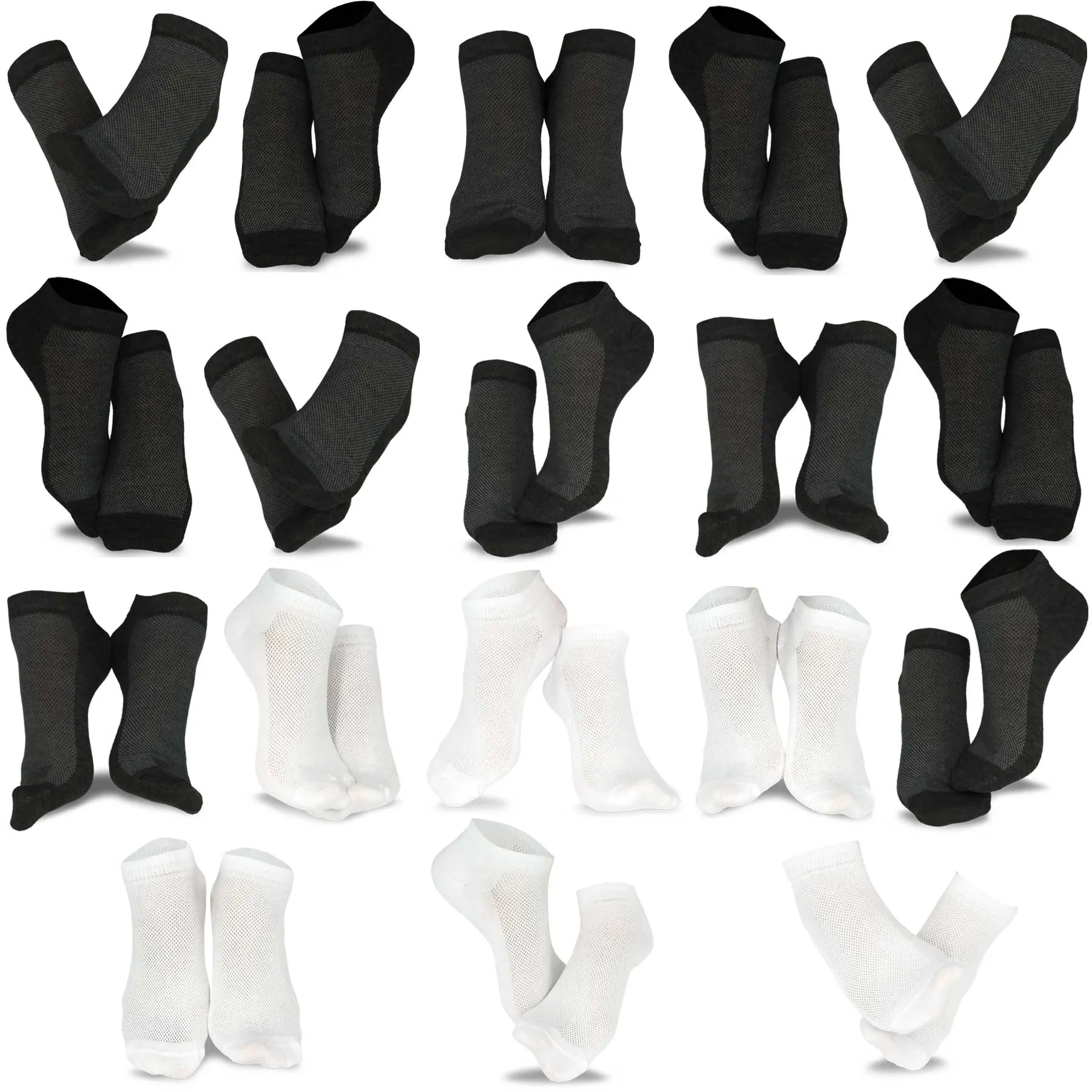 TeeHee Socks Men's Casual Polyester No Show Black, White 18-Pack (10051)