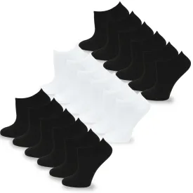 TeeHee Socks Men's Casual Polyester No Show Black, White 18-Pack (10051)