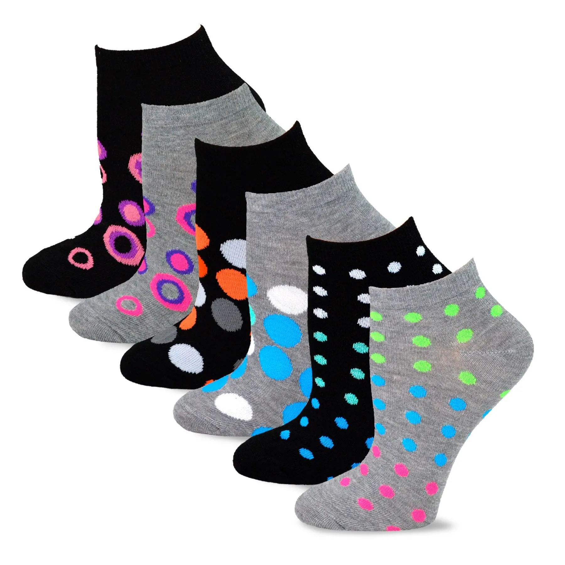 TeeHee Socks Women's Casual Polyester No Show Dots and Circles 12-Pack (12083)