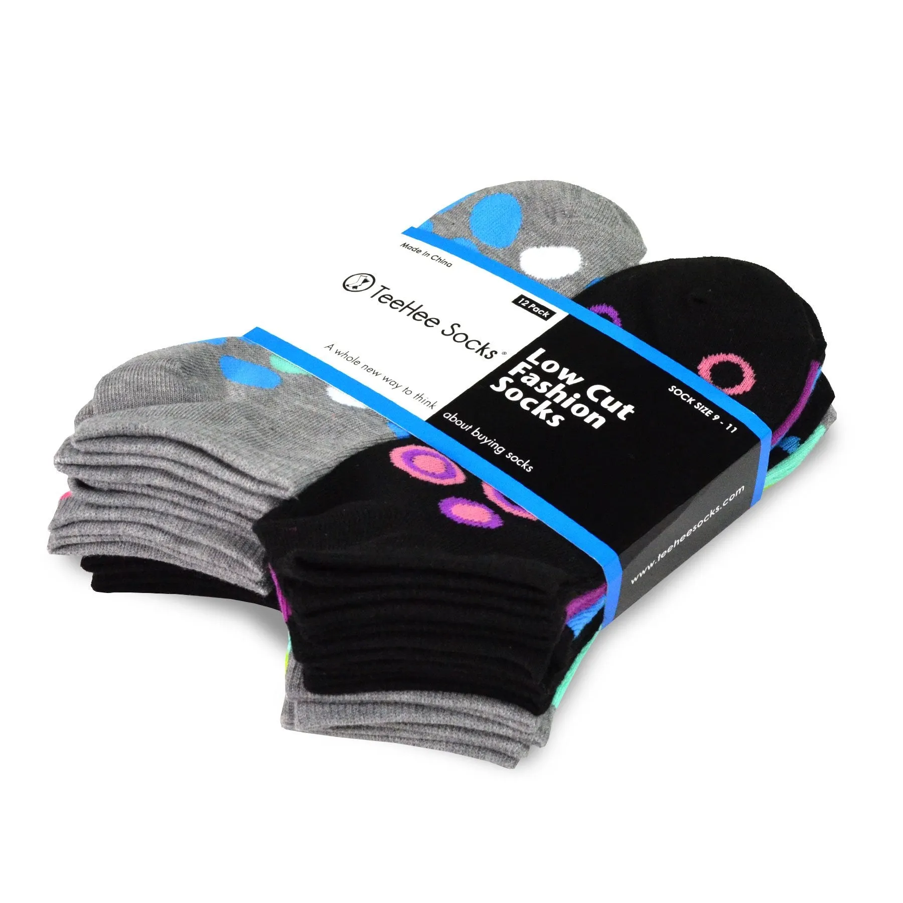 TeeHee Socks Women's Casual Polyester No Show Dots and Circles 12-Pack (12083)