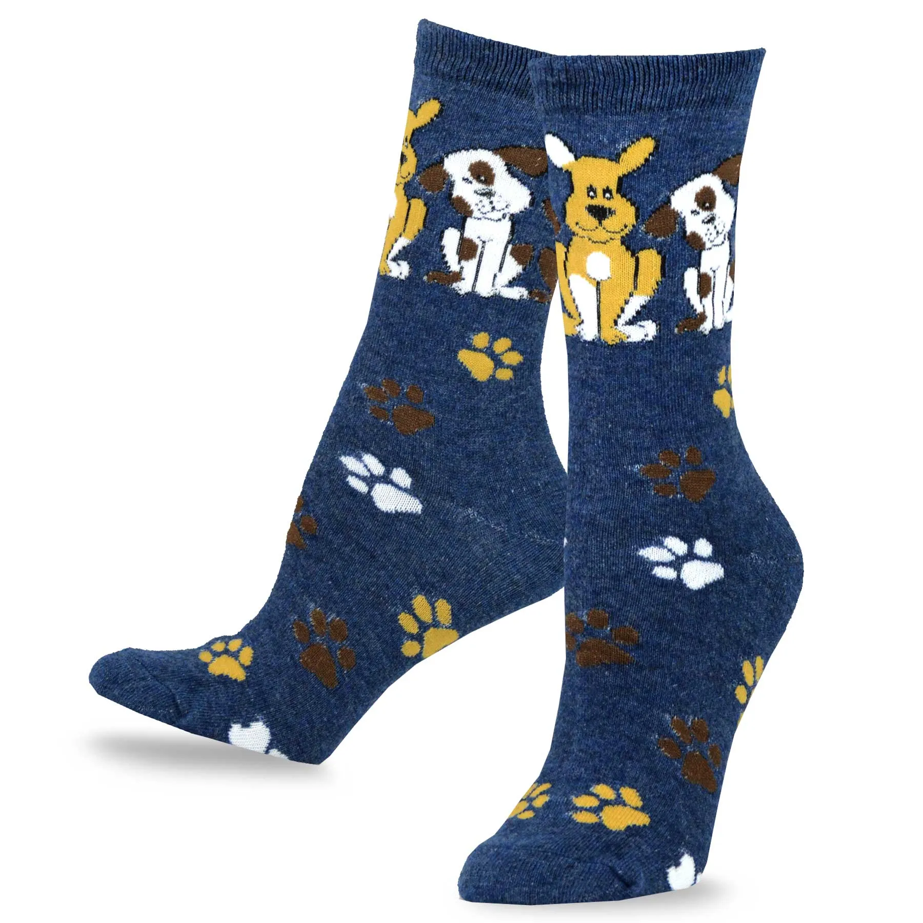 TeeHee Socks Women's Novelty Cotton Crew Doggies and Foot Prints 3-Pack (11128)