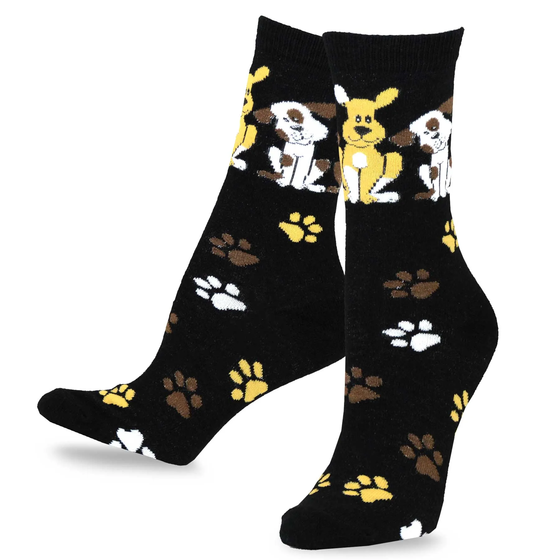 TeeHee Socks Women's Novelty Cotton Crew Doggies and Foot Prints 3-Pack (11128)