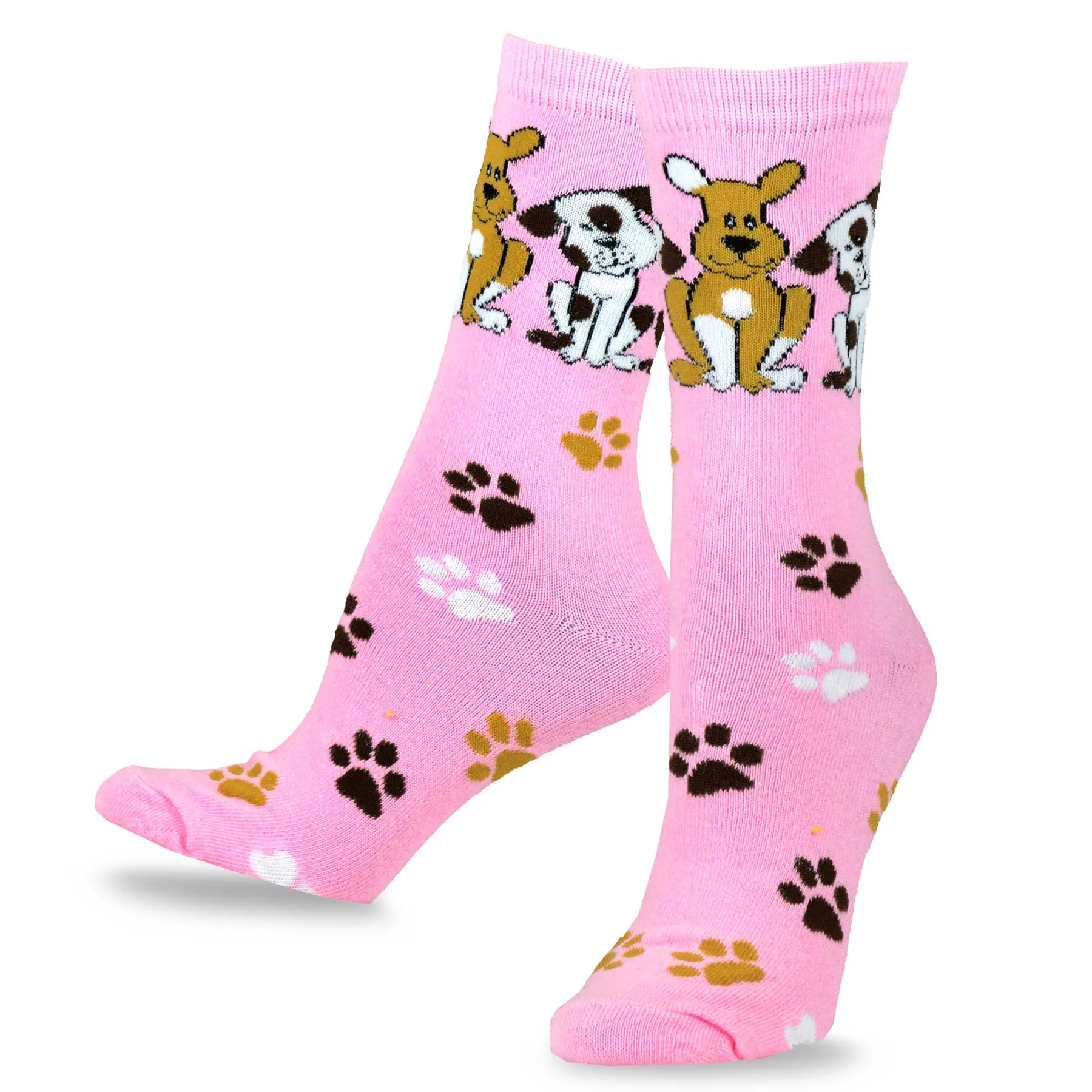 TeeHee Socks Women's Novelty Cotton Crew Doggies and Foot Prints 3-Pack (11128)