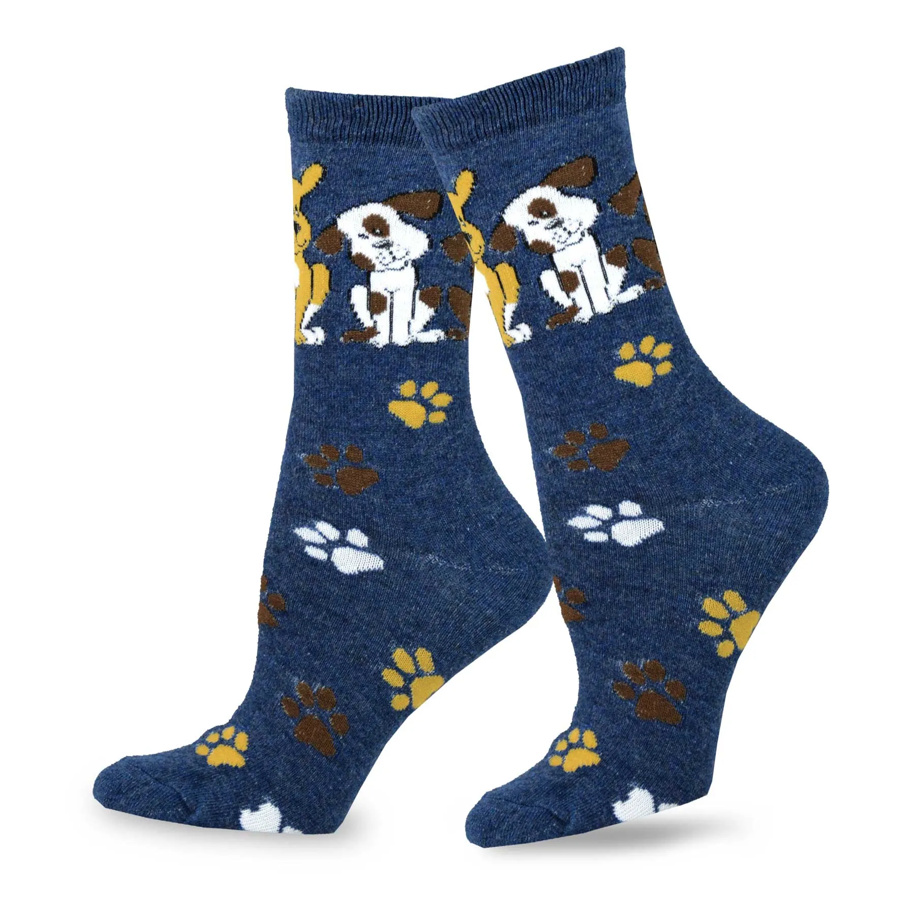 TeeHee Socks Women's Novelty Cotton Crew Doggies and Foot Prints 3-Pack (11128)