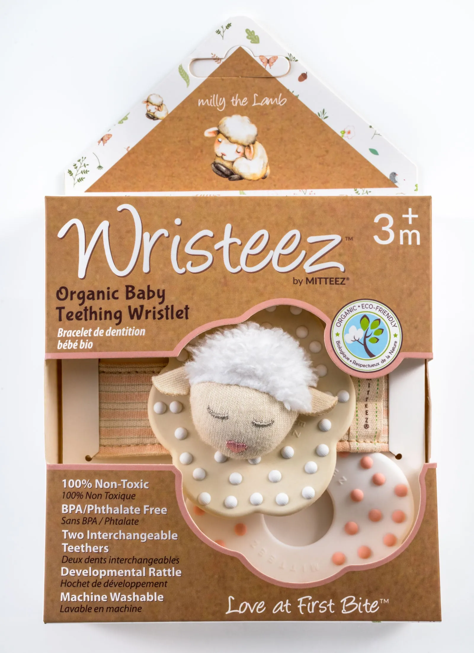 WRISTEEZ™ Organic Baby Teething Wristlet Rattle - Milly the Lamb